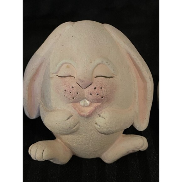 Bunny Egg shaped anthropomorphic floppy eared hand painted Easter figurines - Picture 7 of 8